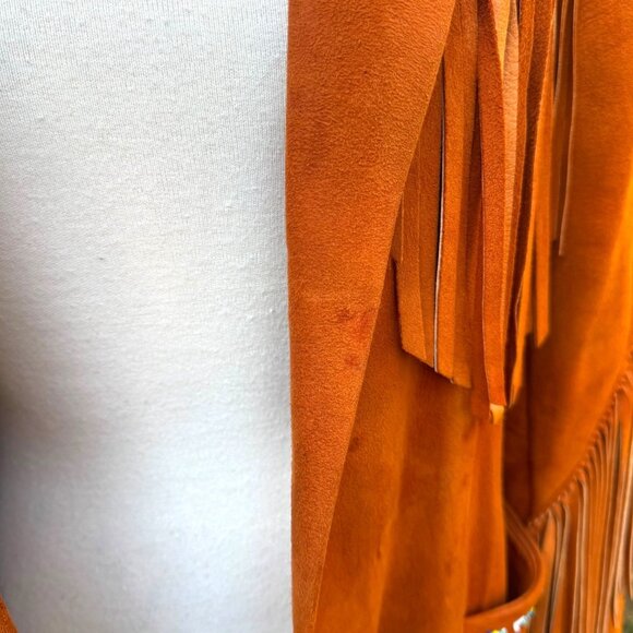 Vintage Womens Fringe Embroidered Suede Jacket With Belt Artisan Designed - Picture 9 of 9